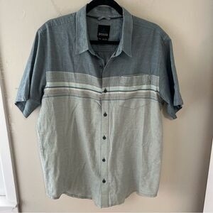 Prana Mens Blue Button Up Stripe Top